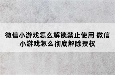 微信小游戏怎么解锁禁止使用 微信小游戏怎么彻底解除授权